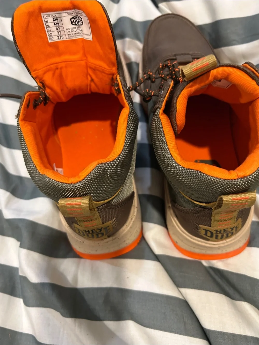 Hey Dude Men's Brown with Orange Accent Casual Boots